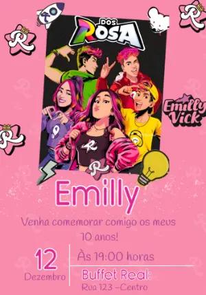 Convite de Aniversário Emilly Vick e Dos Rosa Editável