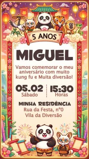 Convite de Aniversário Kung Fu com Animais Editável