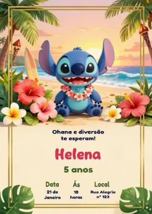 Convite de Aniversário Stitch Infantil para Editar
