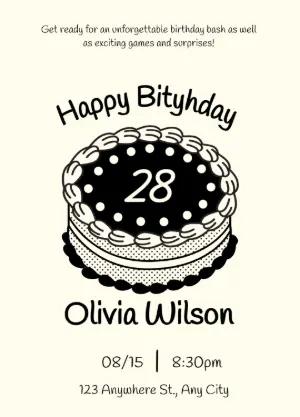 Editable Minimalist Birthday Invite | Black & Beige Cake Design