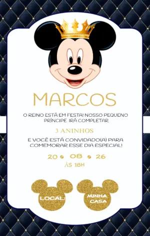 Convite Digital Mickey Realeza Azul e Dourado para Editar