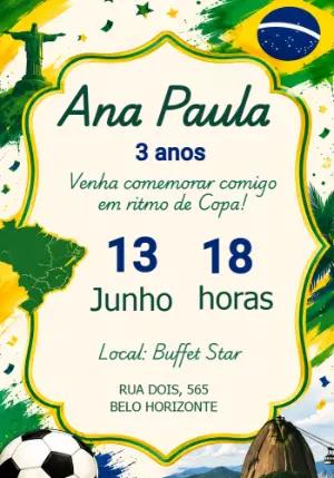 Convite Aniversário Copa do Mundo Brasil Editável