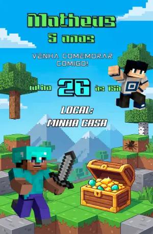 Convite Digital Minecraft: Modelo Editável de Aniversário