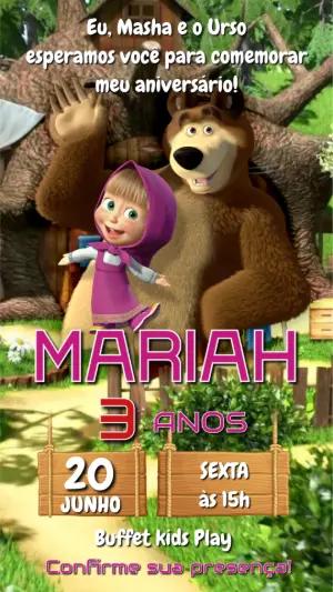 Convite de Aniversário Masha e o Urso para Editar Online