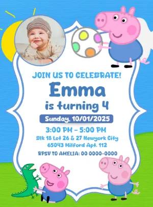 Editable George Pig Birthday Invitation Template with photo