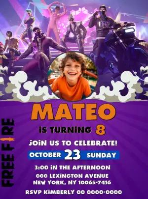 Editable Free Fire Birthday Invitation for Gamers