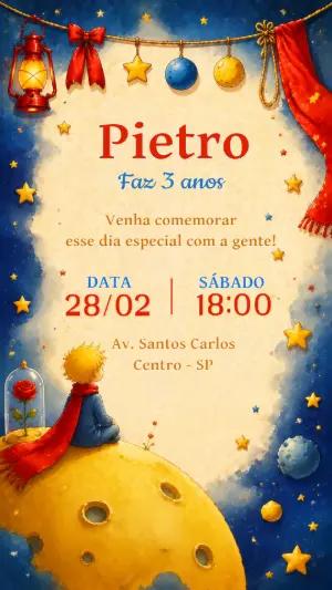Convite de Aniversário Pequeno Príncipe Aquarela Editável