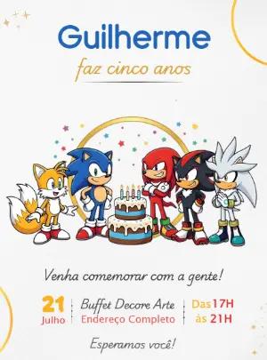 Convite Digital Aniversário Sonic e Turma Modelo para Editar