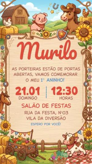 Convite de Aniversário Fazendinha Menino Editável e Fofo