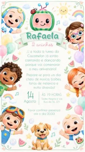 Convite Cocomelon Editável para Aniversário Infantil