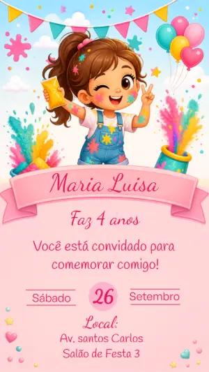 Convite Aniversário Infantil Holi das Cores para Editar