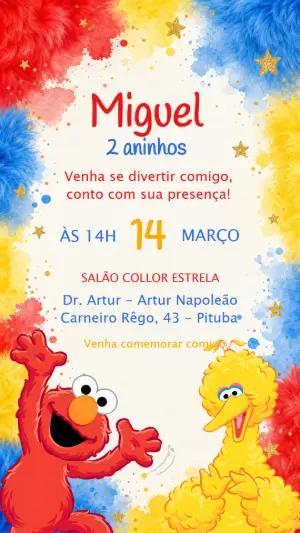 Convite de Aniversário Vila Sésamo Colorido para Editar