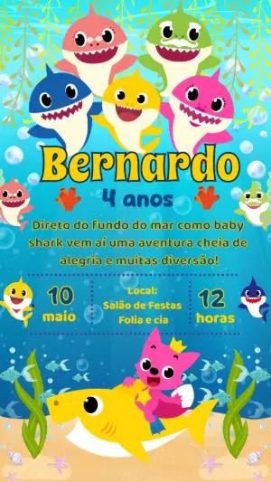 Convite de Aniversário Baby Shark para Editar Online