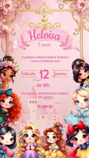 Convite Digital Festa das Princesas Modelo Editável