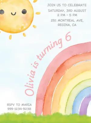 Cute Rainbow & Sun Birthday Invitation Editable Template