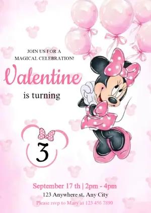 Editable Pink Minnie Mouse Birthday Party Invitation