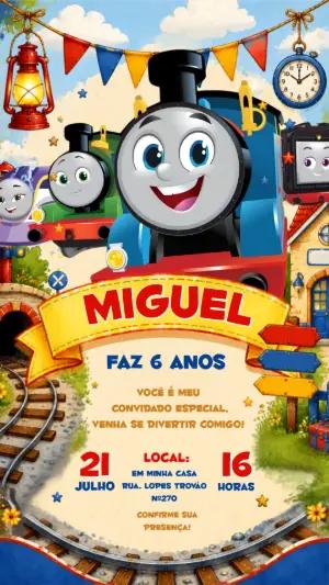 Convite de Aniversário Trem Thomas e Amigos Modelo Editável