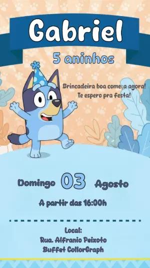 Convite Digital Infantil Tema Bluey para Aniversário Editável