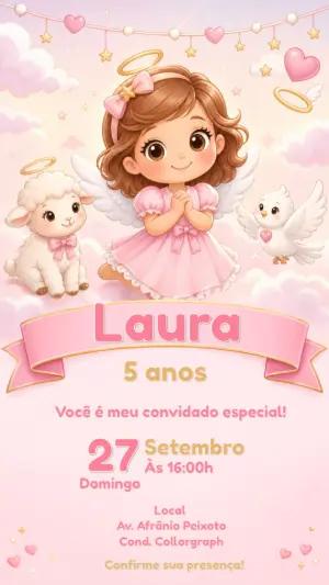 Convite Digital Aniversário Tema Anjinha para Editar