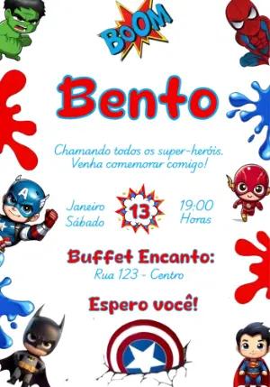 Convite de Aniversário Super-Heróis Infantil para Editar