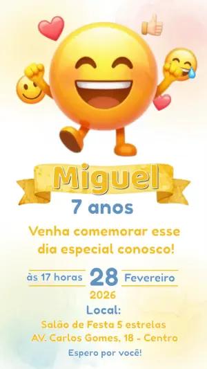 Convite de Aniversário Infantil Tema Emoji para Editar