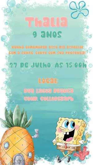 Convite de Aniversário Bob Esponja para Editar Online