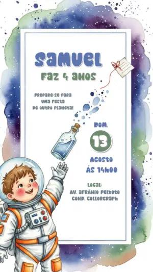 Convite de Aniversário Astronauta no Espaço para Editar Online