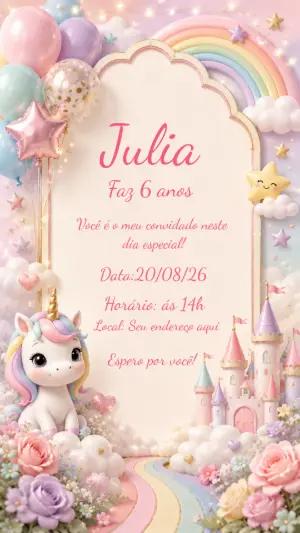 Convite de Aniversário Unicórnio Mágico para Editar