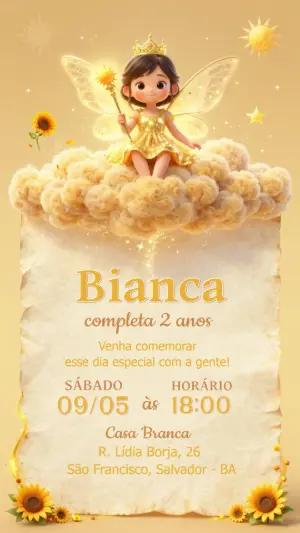 Convite de Aniversário Fada do Sol e Girassol Editável