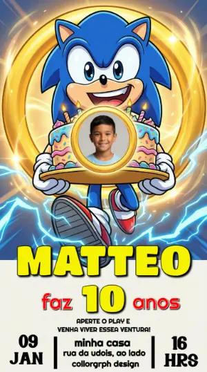 Convite de Aniversário Sonic com Foto para Editar Online