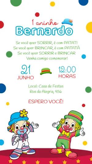 Convite de Aniversário Patati Patatá Colorido para Editar