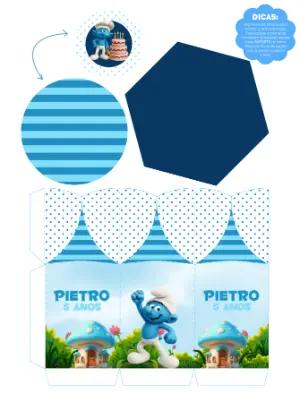 Centro de Mesa Smurfs Editável para Festa Infantil para Imprimir