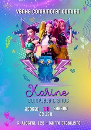 Convite de Aniversário Guerreiras do Kpop para Editar