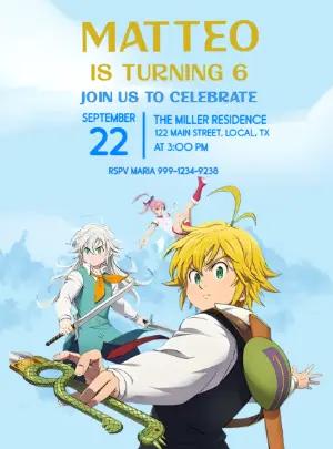 Seven Deadly Sins Anime Birthday Invitation Editable Template