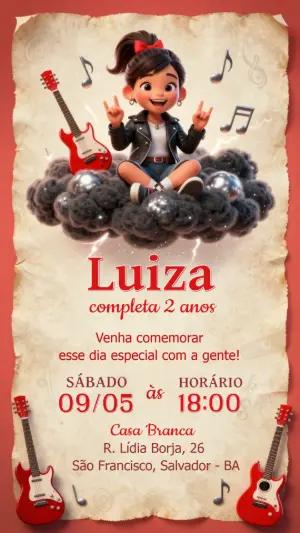 Convite de Aniversário Rock Menina 3D Modelo Editável
