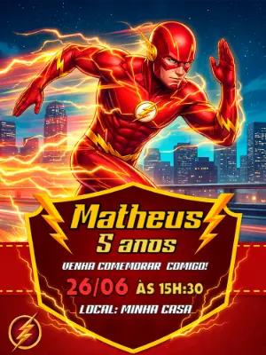 Convite de Aniversário Flash Super-Herói para Editar