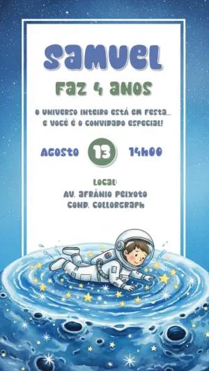 Convite de Aniversário Astronauta no Espaço para Editar