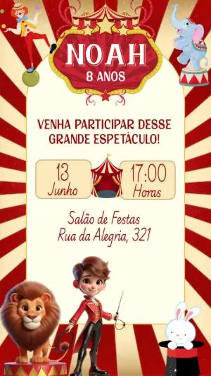 Convite de Aniversário Circo com Personagens para Editar Online