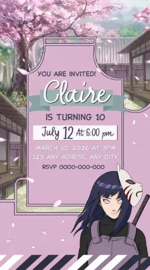 Editable Hinata Anime Birthday Invitation Template