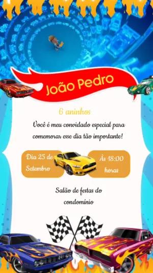 Convite Animado Aniversário Hot Wheels para Editar Online