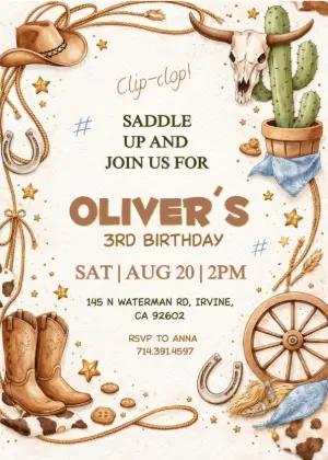 Editable Cowboy Birthday Invitation with Rustic Western Theme