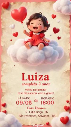 Convite de Aniversário Infantil Menina com Balão Editável