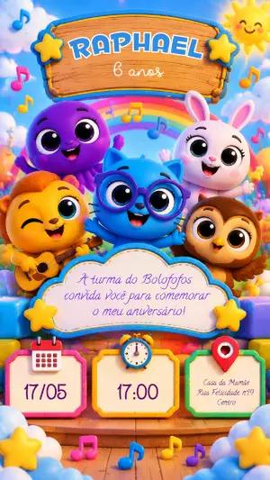 Convite de Aniversário Bolofofos Editável para Menino