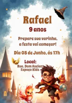 Convite de Aniversário Bruxinho Mágico para Editar Online