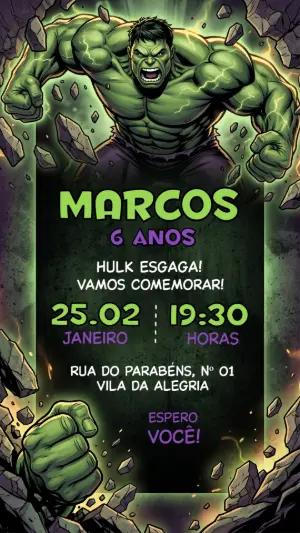 Convite de Aniversário Hulk Estilo Quadrinhos para Editar