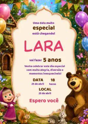 Convite de Aniversário Masha e o Urso Floresta para Editar