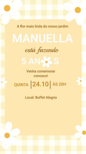 Convite de Aniversário Infantil Margaridas Amarelo Editável