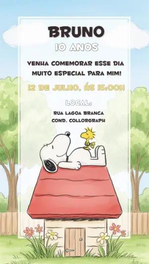 Convite de Aniversário Snoopy para Editar e Imprimir