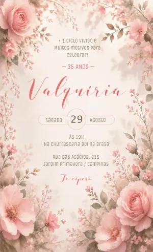 Convite de Aniversário Adulto Floral Rosa para Editar Online