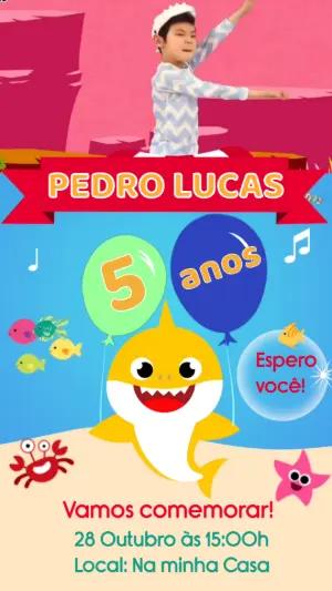 Convite Animado Aniversário Baby Shark para Editar Online